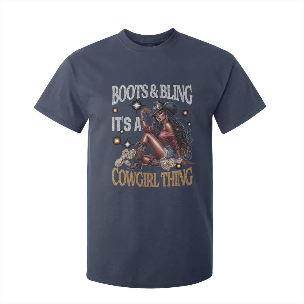 Melanin Cowgirl T Shirt For Kid Boots & Bling It's A Cowgirl Thing Black History TS02 Navy Print Your Wear