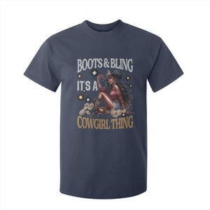 Melanin Cowgirl T Shirt For Kid Boots & Bling It's A Cowgirl Thing Black History TS02 Navy Print Your Wear