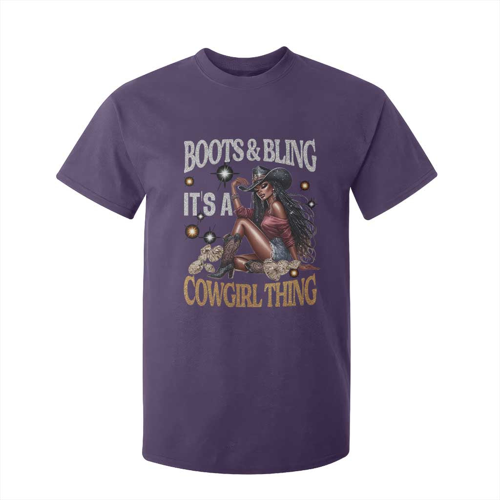 Melanin Cowgirl T Shirt For Kid Boots & Bling It's A Cowgirl Thing Black History TS02 Purple Print Your Wear