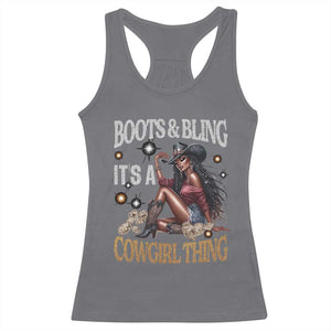 Melanin Cowgirl Racerback Tank Top Boots & Bling It's A Cowgirl Thing Black History TS02 Charcoal Print Your Wear