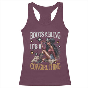 Melanin Cowgirl Racerback Tank Top Boots & Bling It's A Cowgirl Thing Black History TS02 Maroon Print Your Wear