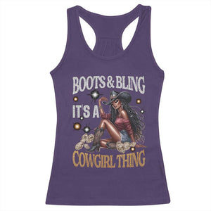 Melanin Cowgirl Racerback Tank Top Boots & Bling It's A Cowgirl Thing Black History TS02 Purple Print Your Wear