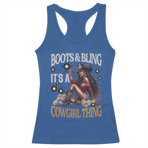 Melanin Cowgirl Racerback Tank Top Boots & Bling It's A Cowgirl Thing Black History TS02 Royal Blue Print Your Wear