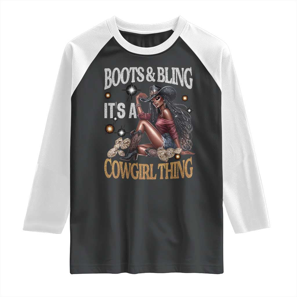 Melanin Cowgirl Raglan Shirt Boots & Bling It's A Cowgirl Thing Black History TS02 Black White Print Your Wear