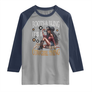Melanin Cowgirl Raglan Shirt Boots & Bling It's A Cowgirl Thing Black History TS02 Sport Gray Navy Print Your Wear
