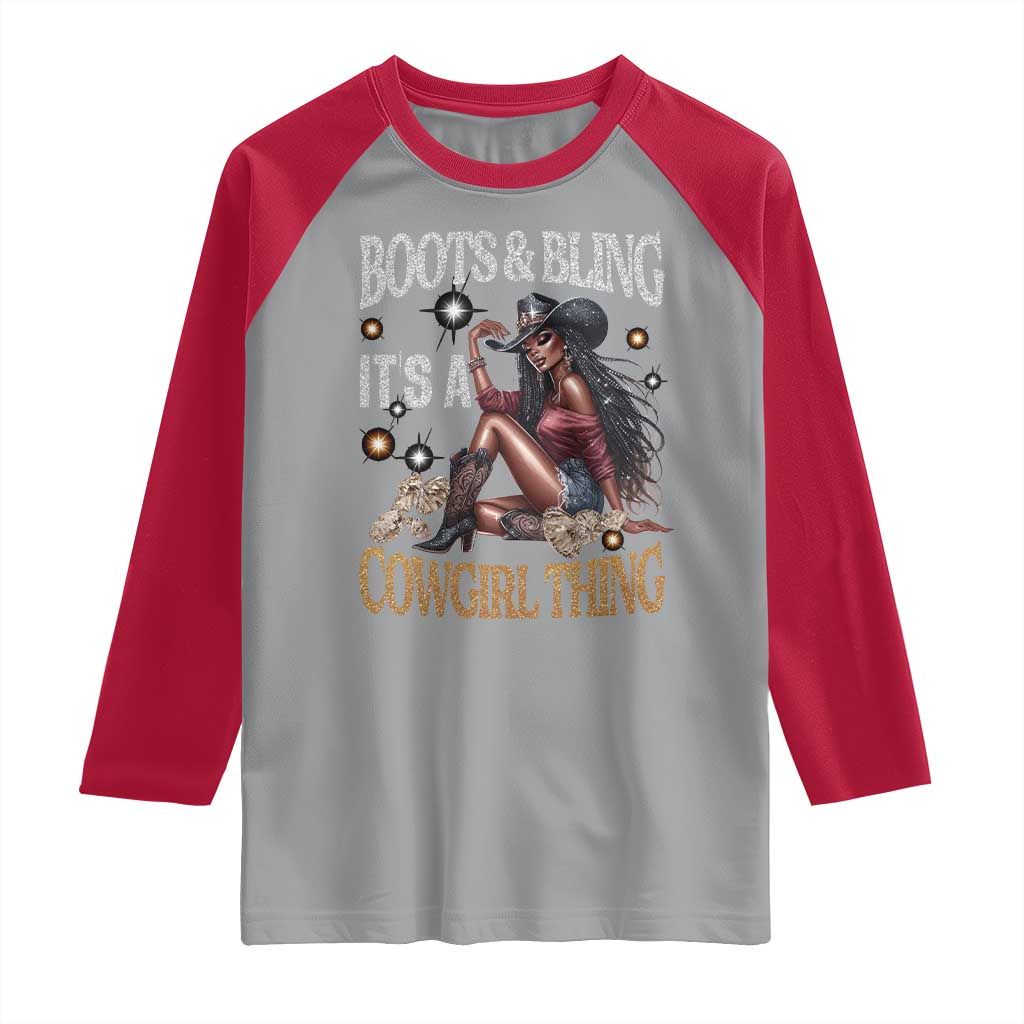 Melanin Cowgirl Raglan Shirt Boots & Bling It's A Cowgirl Thing Black History TS02 Sport Gray Red Print Your Wear