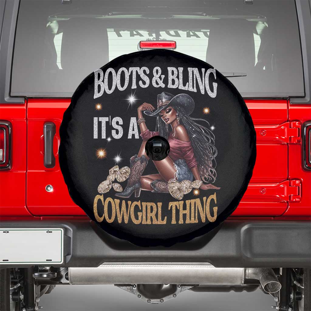 Melanin Cowgirl Spare Tire Cover Boots & Bling It's A Cowgirl Thing Black History TS02 Black Print Your Wear