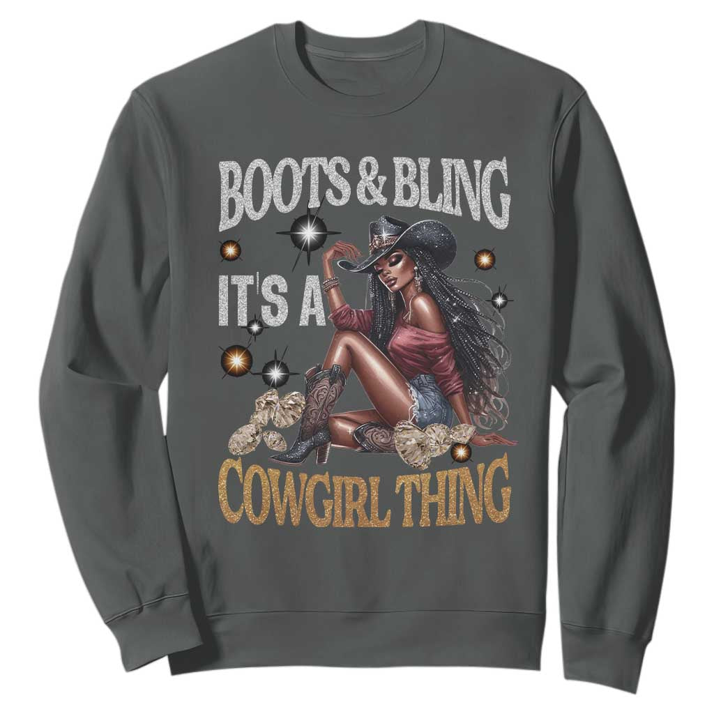 Melanin Cowgirl Sweatshirt Boots & Bling It's A Cowgirl Thing Black History TS02 Dark Heather Print Your Wear