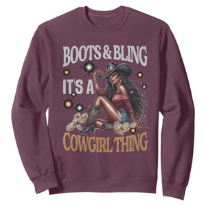 Melanin Cowgirl Sweatshirt Boots & Bling It's A Cowgirl Thing Black History TS02 Maroon Print Your Wear