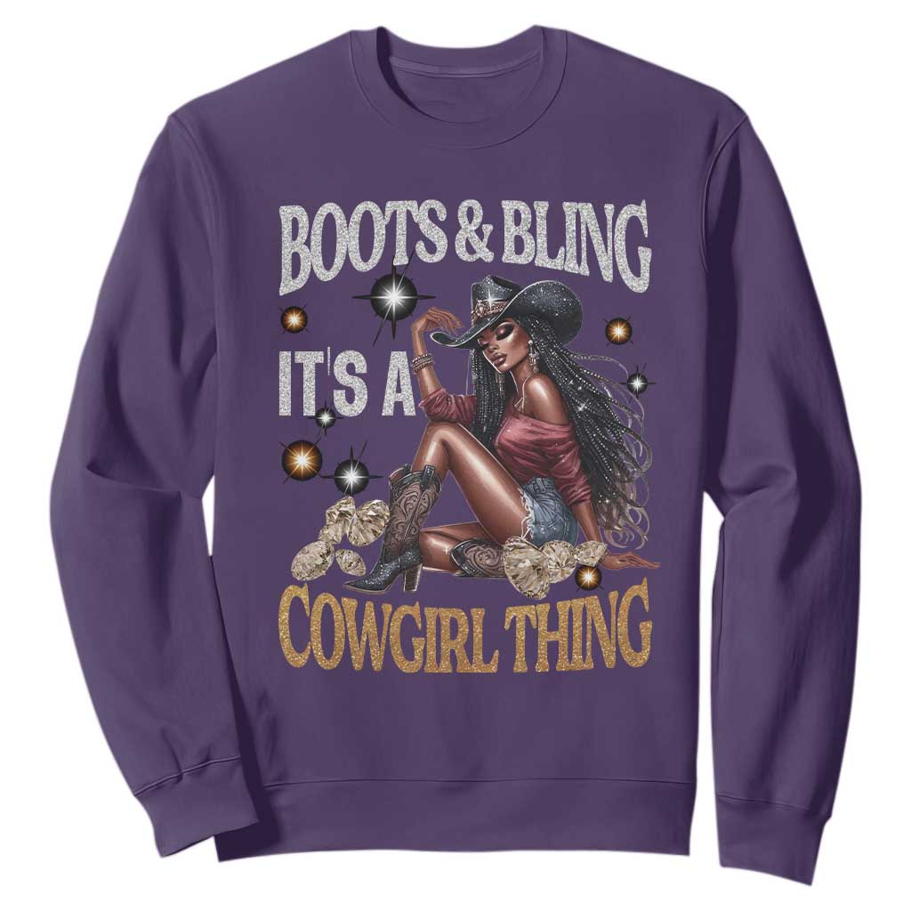 Melanin Cowgirl Sweatshirt Boots & Bling It's A Cowgirl Thing Black History TS02 Purple Print Your Wear