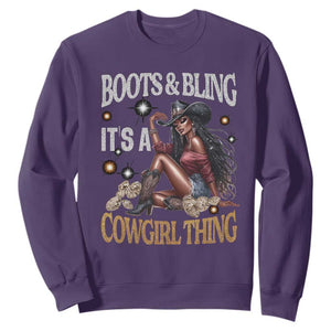 Melanin Cowgirl Sweatshirt Boots & Bling It's A Cowgirl Thing Black History TS02 Purple Print Your Wear
