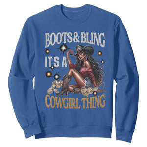 Melanin Cowgirl Sweatshirt Boots & Bling It's A Cowgirl Thing Black History TS02 Royal Blue Print Your Wear