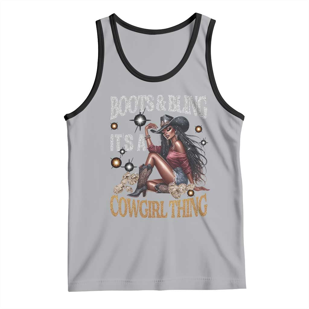 Melanin Cowgirl Tank Top Boots & Bling It's A Cowgirl Thing Black History TS02 Athletic Heather Black Print Your Wear