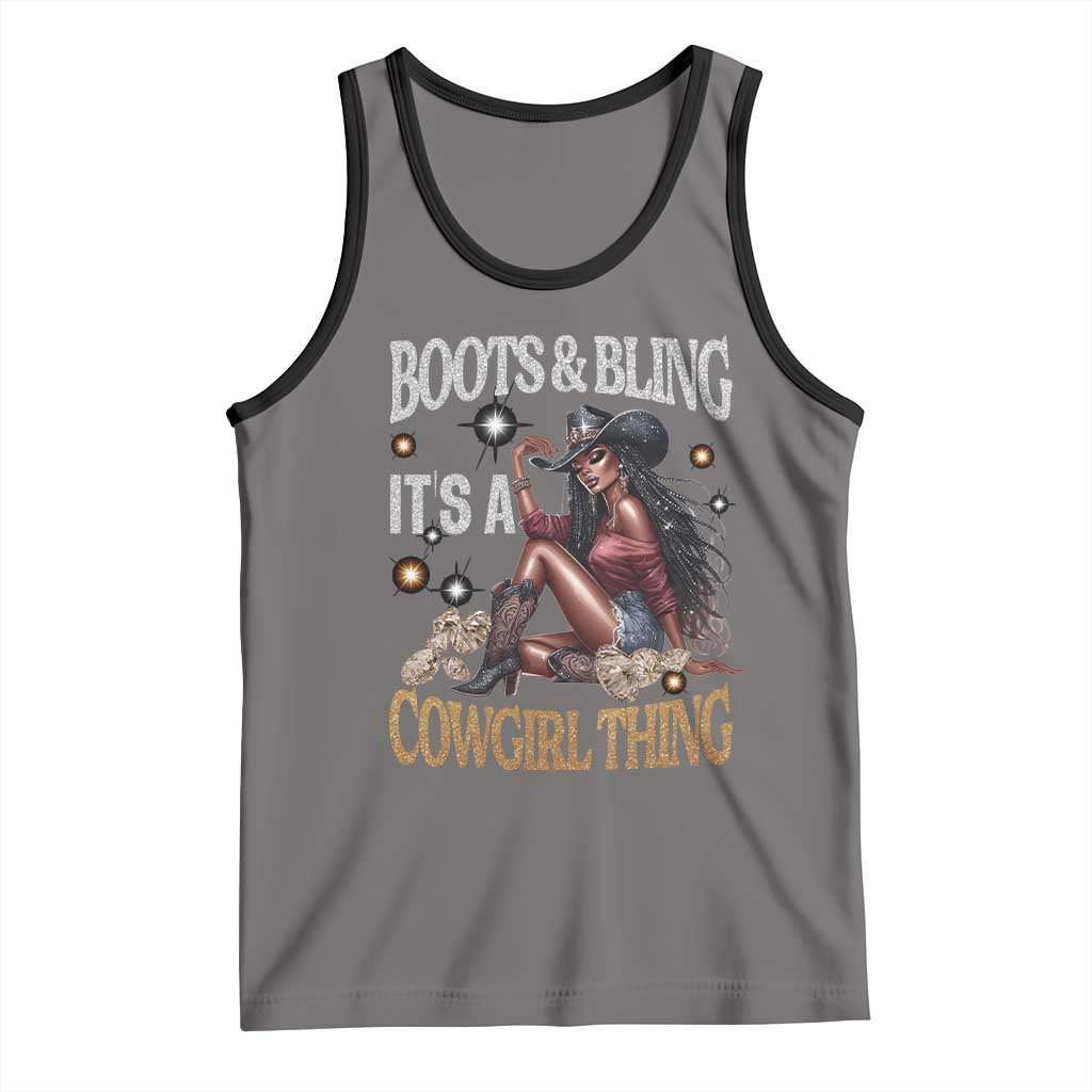 Melanin Cowgirl Tank Top Boots & Bling It's A Cowgirl Thing Black History TS02 Deep Heather Black Print Your Wear