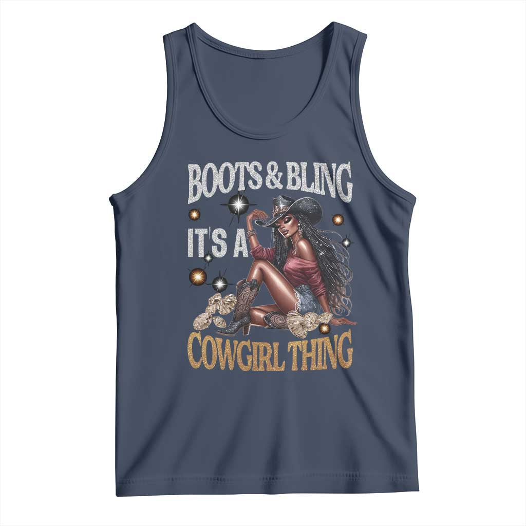 Melanin Cowgirl Tank Top Boots & Bling It's A Cowgirl Thing Black History TS02 Navy Print Your Wear