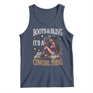 Melanin Cowgirl Tank Top Boots & Bling It's A Cowgirl Thing Black History TS02 Navy Print Your Wear