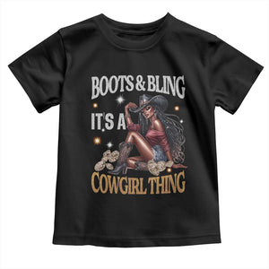Melanin Cowgirl Toddler T Shirt Boots & Bling It's A Cowgirl Thing Black History TS02 Black Print Your Wear