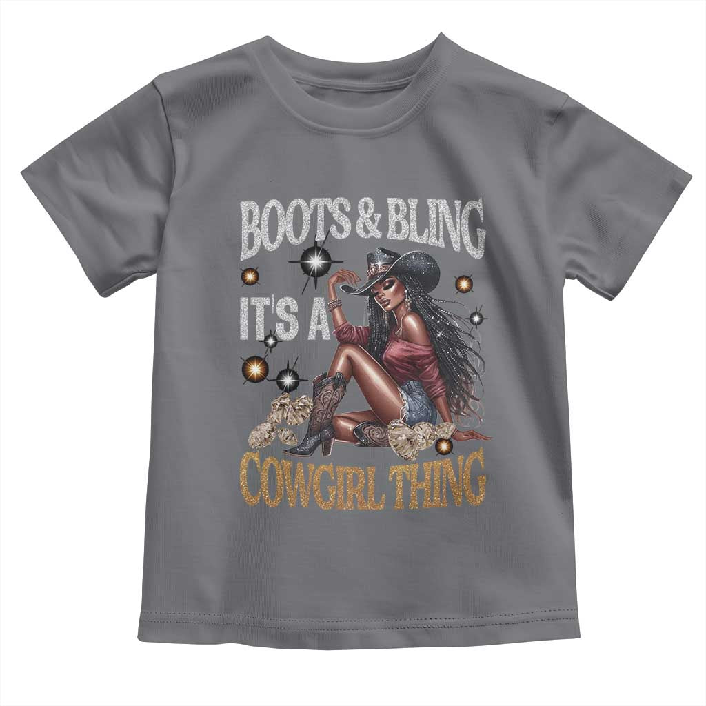 Melanin Cowgirl Toddler T Shirt Boots & Bling It's A Cowgirl Thing Black History TS02 Charcoal Print Your Wear