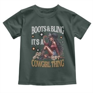Melanin Cowgirl Toddler T Shirt Boots & Bling It's A Cowgirl Thing Black History TS02 Dark Forest Green Print Your Wear