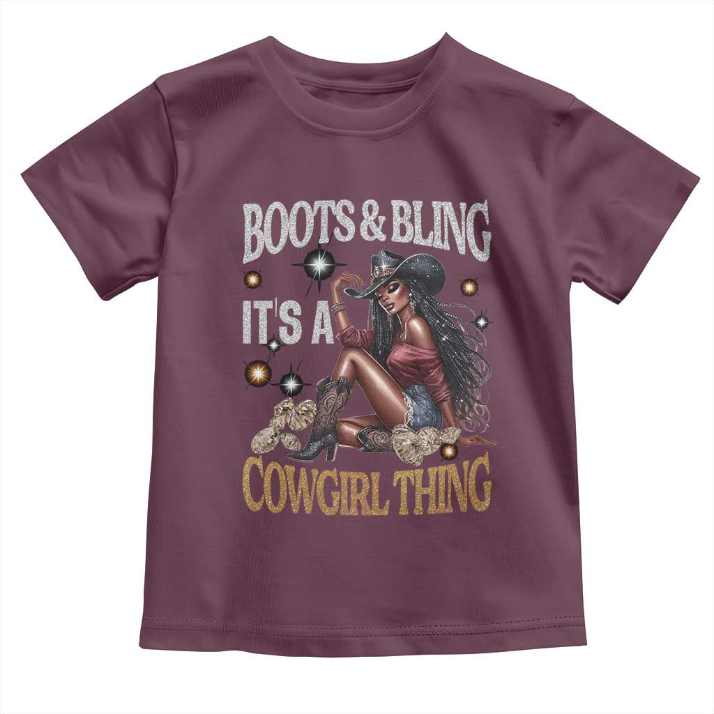 Melanin Cowgirl Toddler T Shirt Boots & Bling It's A Cowgirl Thing Black History TS02 Maroon Print Your Wear