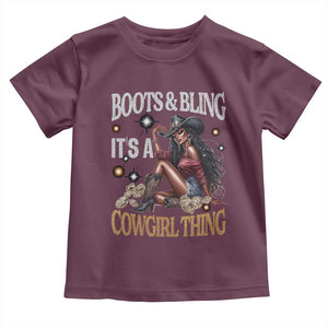 Melanin Cowgirl Toddler T Shirt Boots & Bling It's A Cowgirl Thing Black History TS02 Maroon Print Your Wear