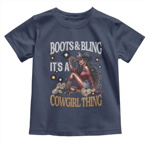 Melanin Cowgirl Toddler T Shirt Boots & Bling It's A Cowgirl Thing Black History TS02 Navy Print Your Wear