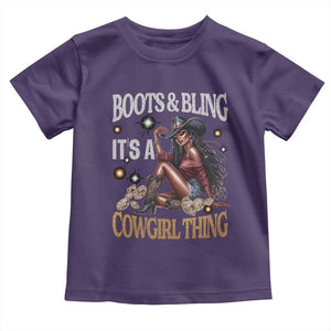 Melanin Cowgirl Toddler T Shirt Boots & Bling It's A Cowgirl Thing Black History TS02 Purple Print Your Wear