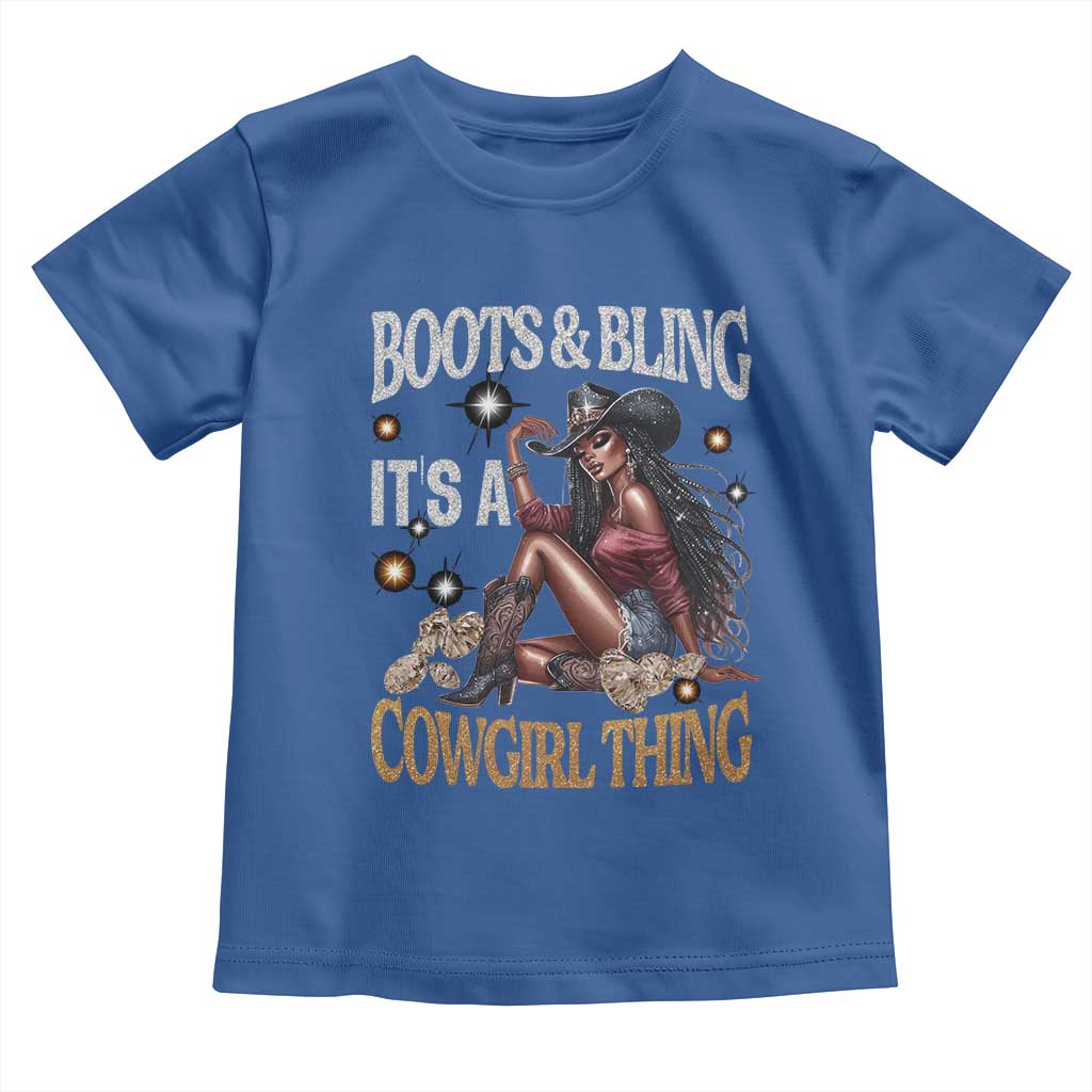Melanin Cowgirl Toddler T Shirt Boots & Bling It's A Cowgirl Thing Black History TS02 Royal Blue Print Your Wear
