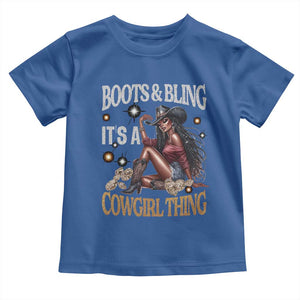 Melanin Cowgirl Toddler T Shirt Boots & Bling It's A Cowgirl Thing Black History TS02 Royal Blue Print Your Wear