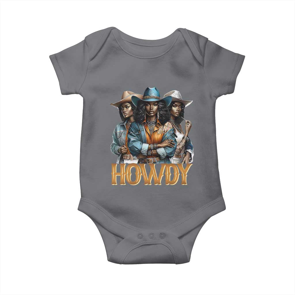 Howdy Melanin Cowgirl Baby Onesie Retro Western Rodeo African American Women Black History TS02 Charcoal Print Your Wear