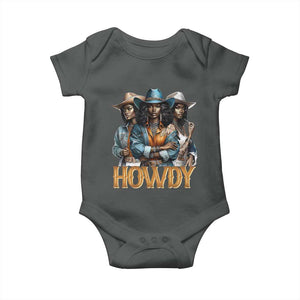 Howdy Melanin Cowgirl Baby Onesie Retro Western Rodeo African American Women Black History TS02 Dark Heather Print Your Wear