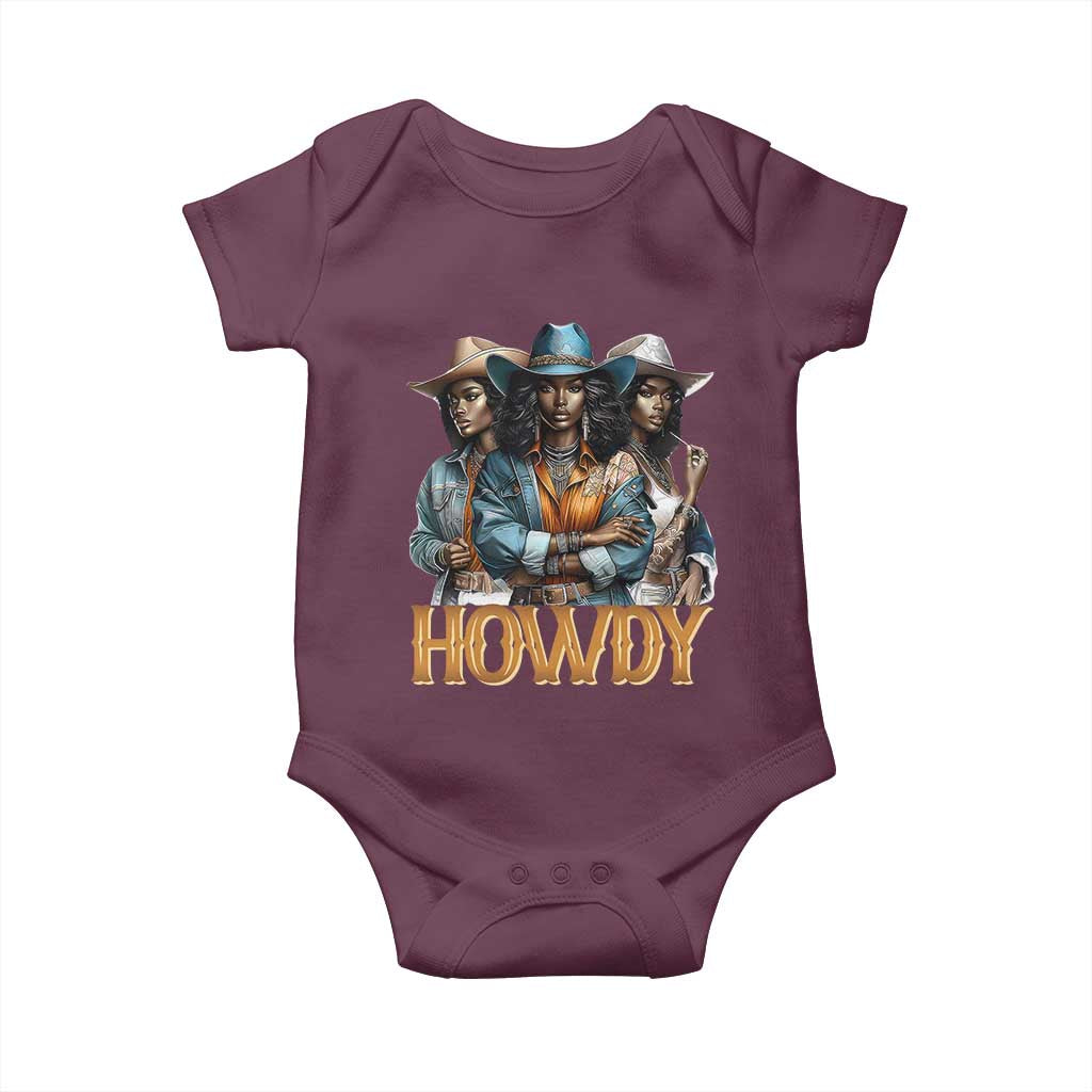 Howdy Melanin Cowgirl Baby Onesie Retro Western Rodeo African American Women Black History TS02 Maroon Print Your Wear