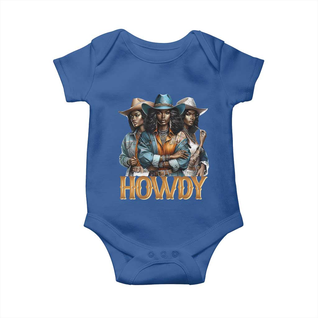 Howdy Melanin Cowgirl Baby Onesie Retro Western Rodeo African American Women Black History TS02 Royal Blue Print Your Wear
