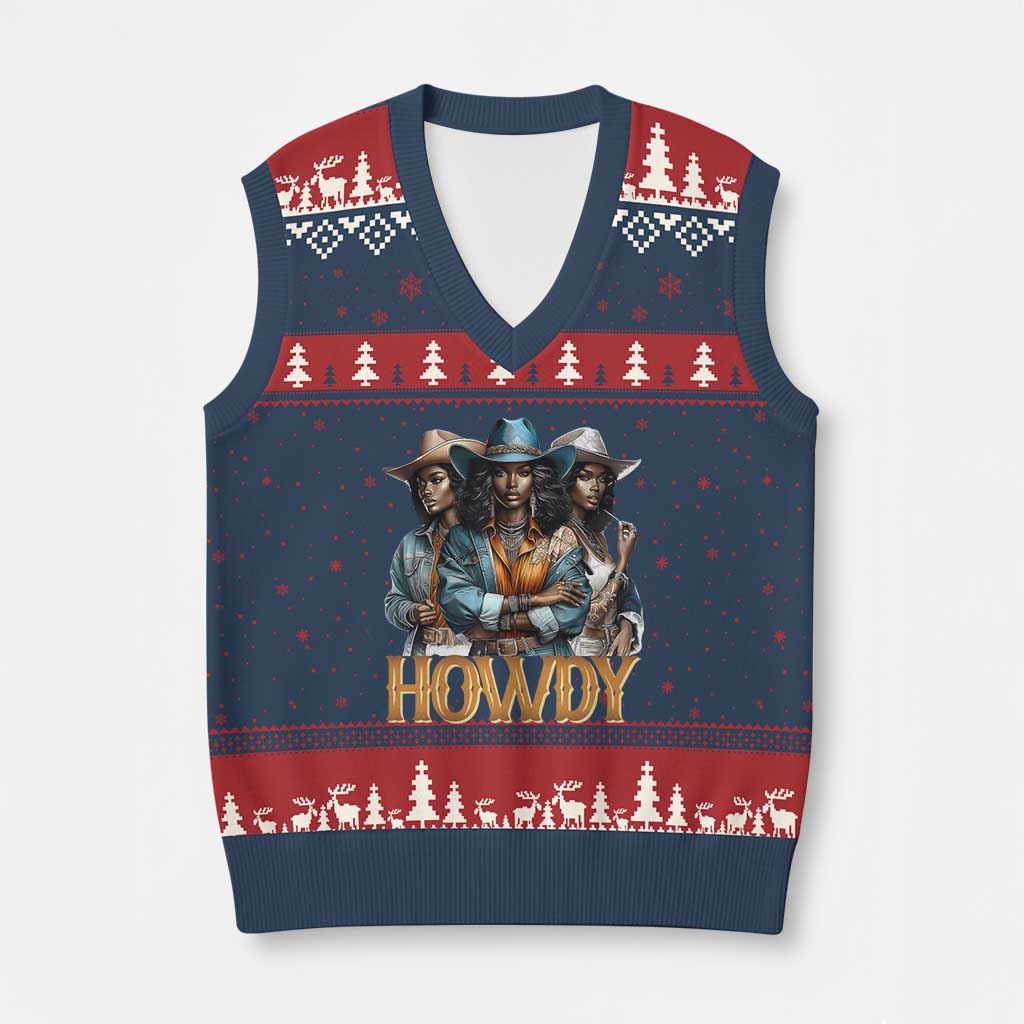 Howdy Melanin Cowgirl V-Neck Knit Sweater Vest Retro Western Rodeo African American Women Black History TS02 Navy Red Print Your Wear