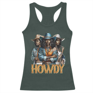 Howdy Melanin Cowgirl Racerback Tank Top Retro Western Rodeo African American Women Black History TS02 Dark Forest Green Print Your Wear