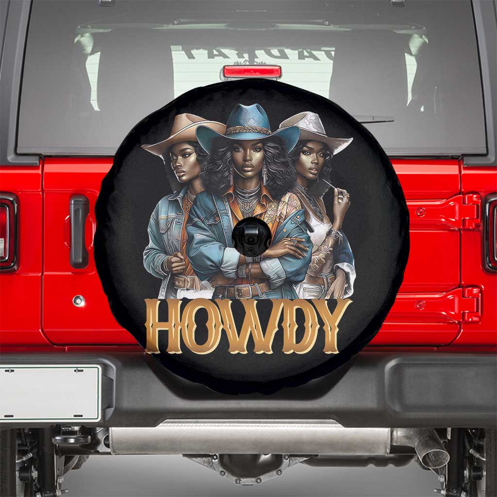 Howdy Melanin Cowgirl Spare Tire Cover Retro Western Rodeo African American Women Black History TS02 Black Print Your Wear