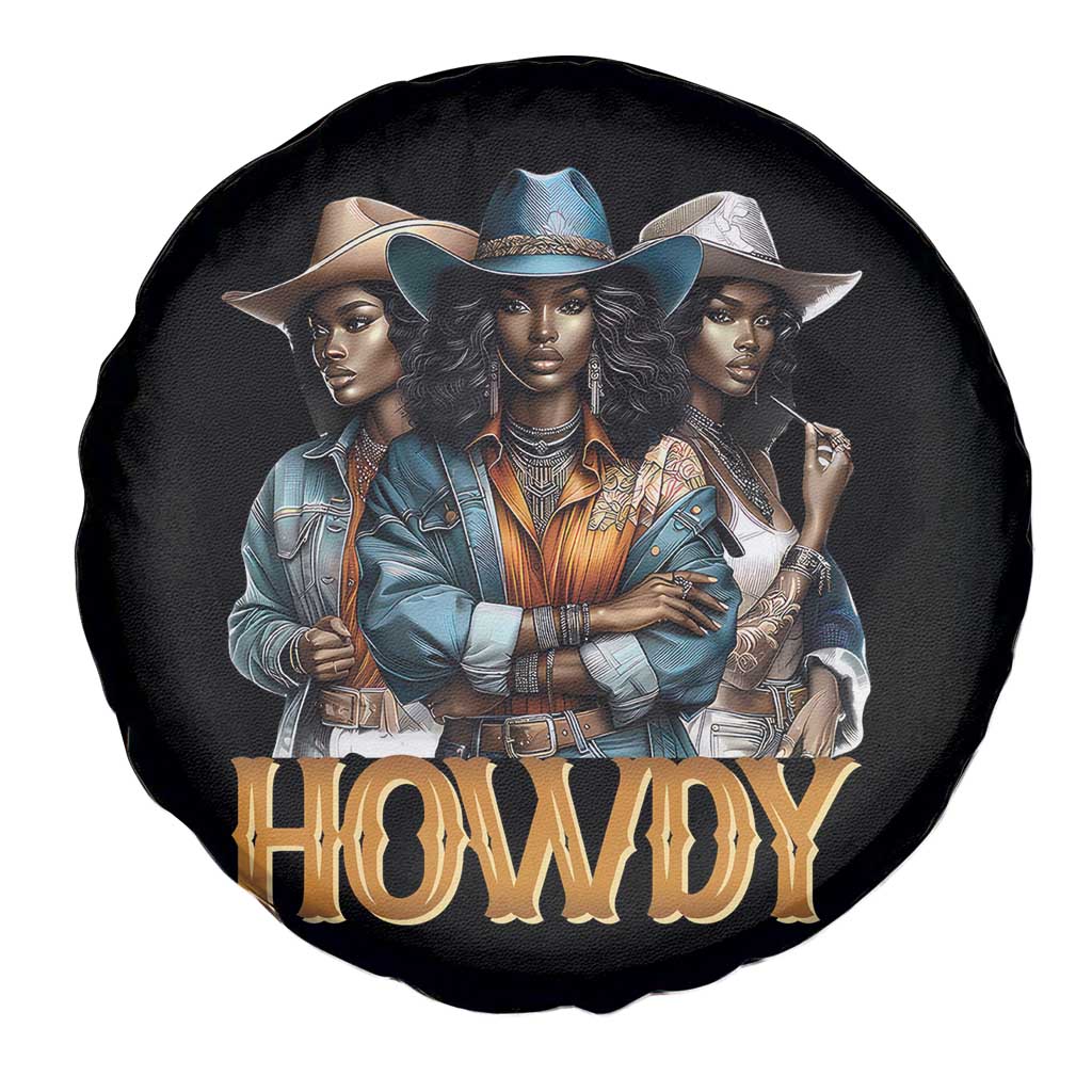 Howdy Melanin Cowgirl Spare Tire Cover Retro Western Rodeo African American Women Black History TS02 Print Your Wear