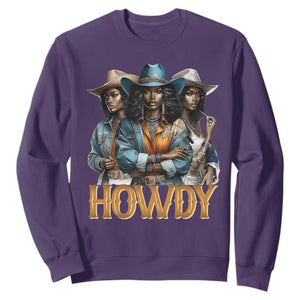 Howdy Melanin Cowgirl Sweatshirt Retro Western Rodeo African American Women Black History TS02 Purple Print Your Wear