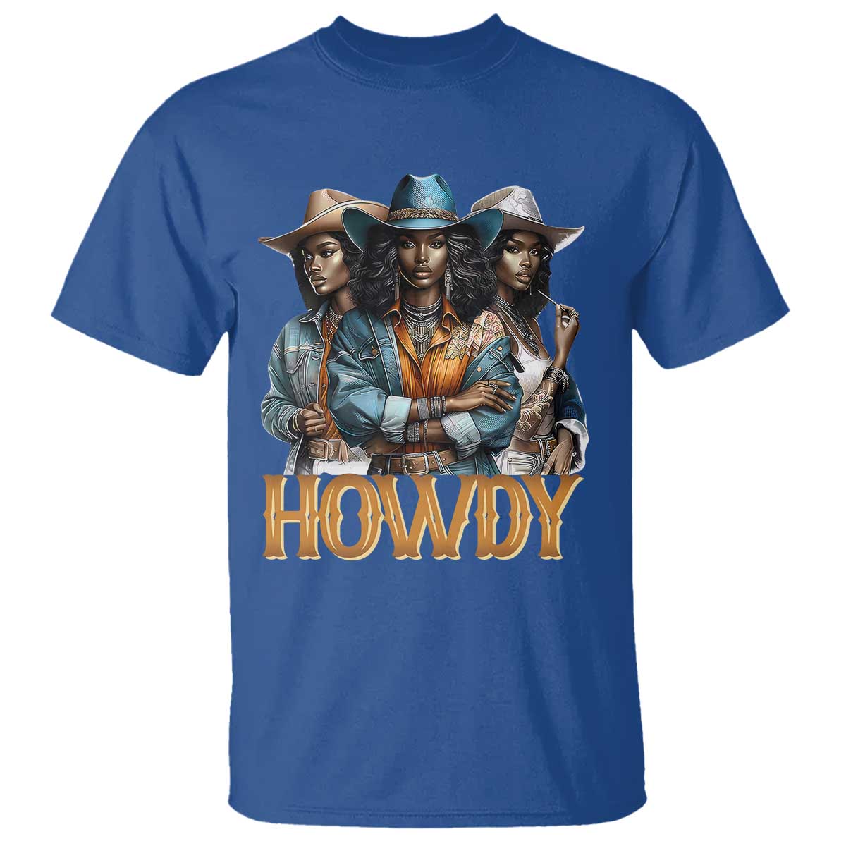 Howdy Melanin Cowgirl T Shirt Retro Western Rodeo African American Women Black History TS02 Royal Blue Print Your Wear