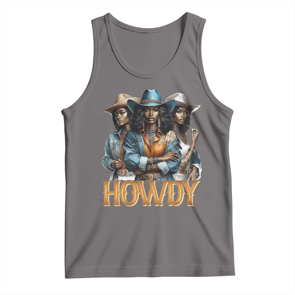 Howdy Melanin Cowgirl Tank Top Retro Western Rodeo African American Women Black History TS02 Deep Heather Print Your Wear