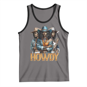 Howdy Melanin Cowgirl Tank Top Retro Western Rodeo African American Women Black History TS02 Deep Heather Black Print Your Wear