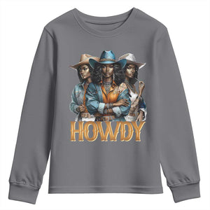 Howdy Melanin Cowgirl Youth Sweatshirt Retro Western Rodeo African American Women Black History TS02 Charcoal Print Your Wear