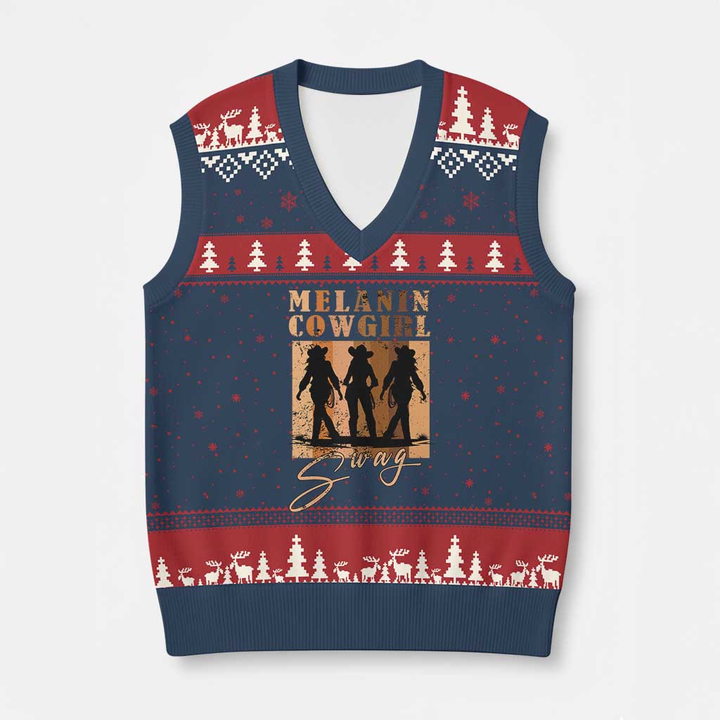 Melanin Cowgirl Swag V-Neck Knit Sweater Vest African American Cowgirls Black History Pride Retro TS02 Navy Red Print Your Wear