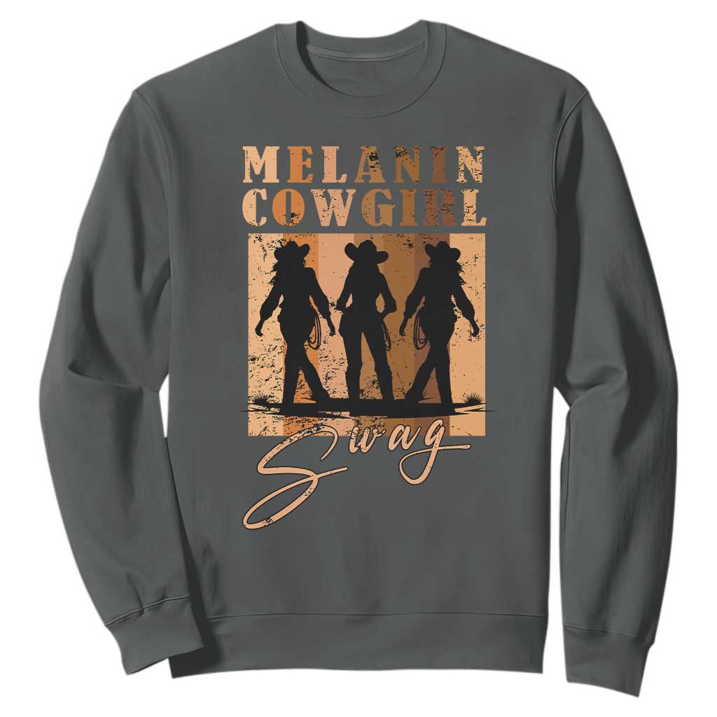 Melanin Cowgirl Swag Sweatshirt African American Cowgirls Black History Pride Retro TS02 Dark Heather Print Your Wear