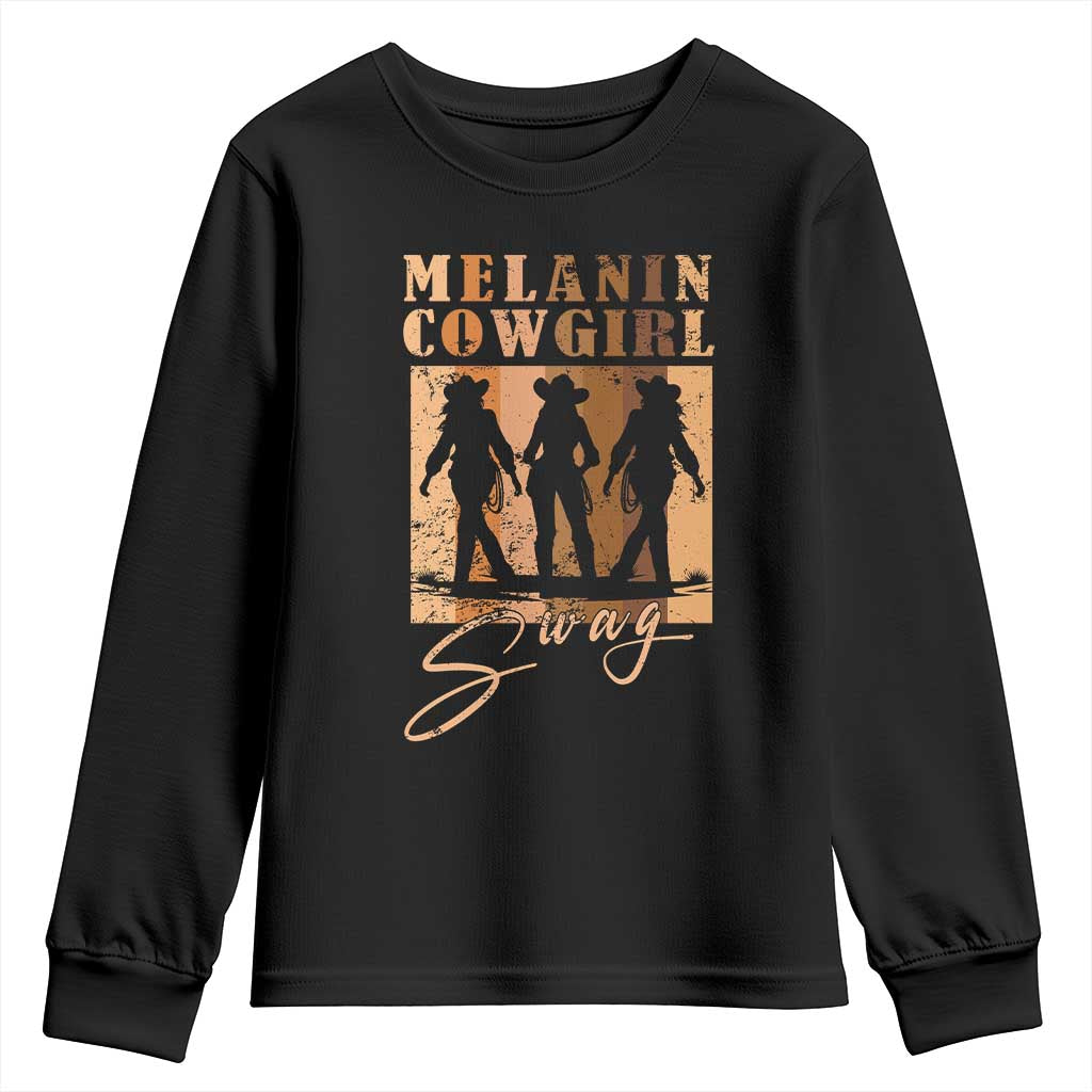 Melanin Cowgirl Swag Youth Sweatshirt African American Cowgirls Black History Pride Retro TS02 Black Print Your Wear