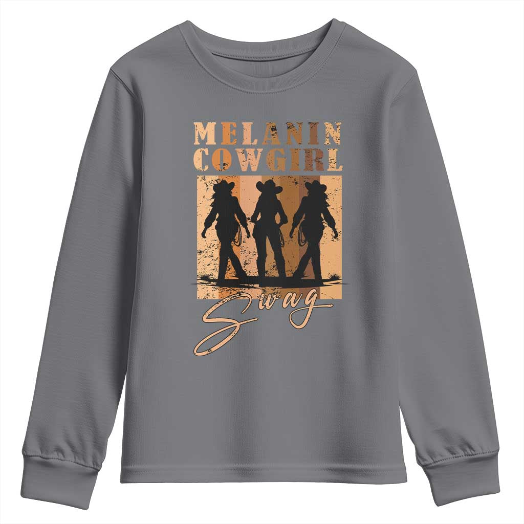 Melanin Cowgirl Swag Youth Sweatshirt African American Cowgirls Black History Pride Retro TS02 Charcoal Print Your Wear