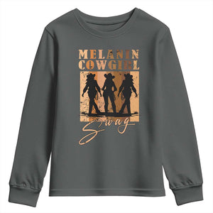Melanin Cowgirl Swag Youth Sweatshirt African American Cowgirls Black History Pride Retro TS02 Dark Heather Print Your Wear