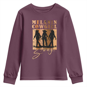 Melanin Cowgirl Swag Youth Sweatshirt African American Cowgirls Black History Pride Retro TS02 Maroon Print Your Wear