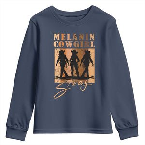 Melanin Cowgirl Swag Youth Sweatshirt African American Cowgirls Black History Pride Retro TS02 Navy Print Your Wear