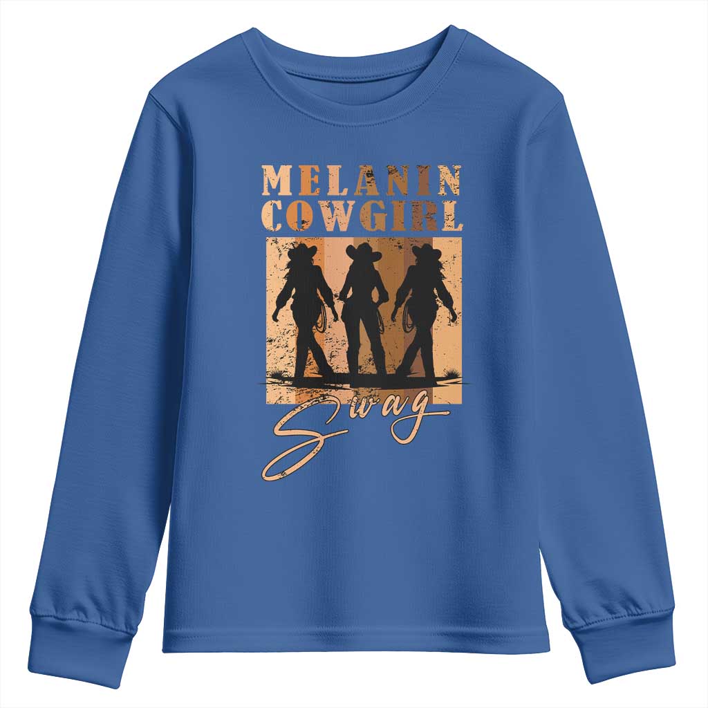 Melanin Cowgirl Swag Youth Sweatshirt African American Cowgirls Black History Pride Retro TS02 Royal Blue Print Your Wear